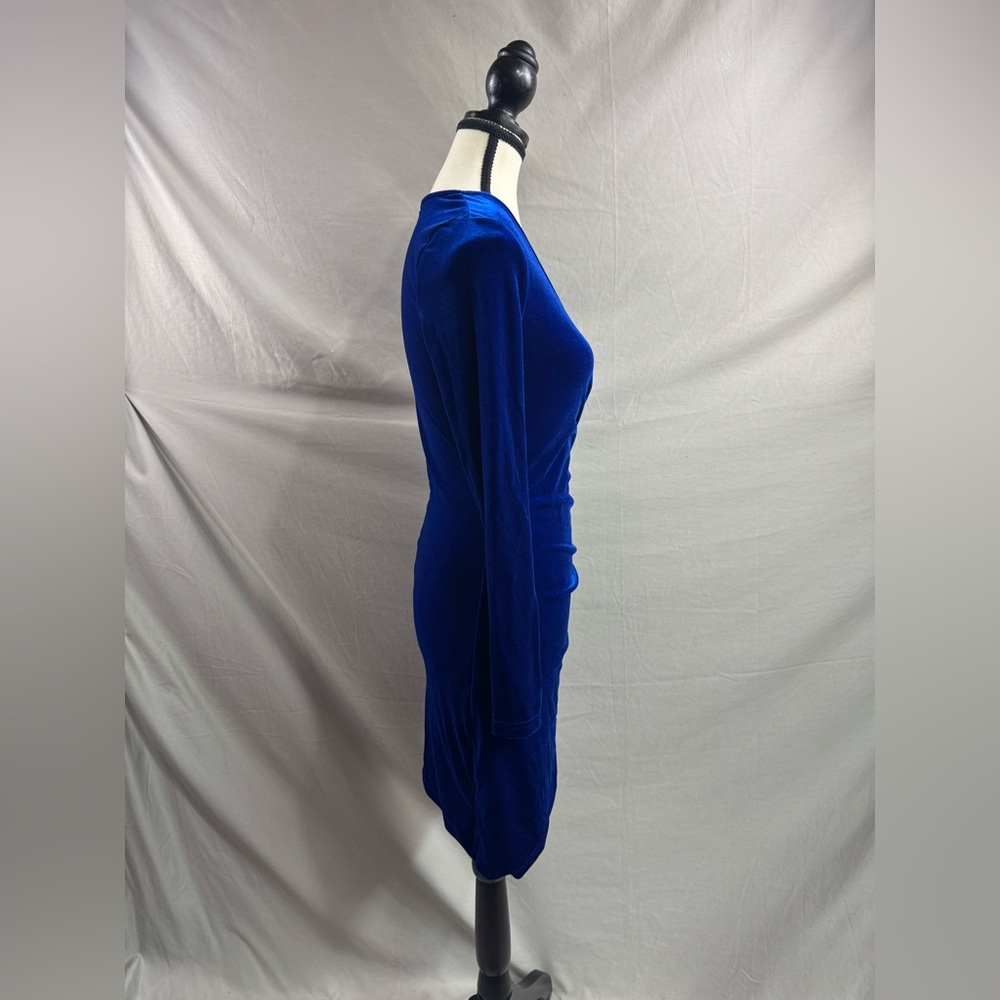 Royal Blue Ruched Front Velvet Dress - Picture 8 of 8